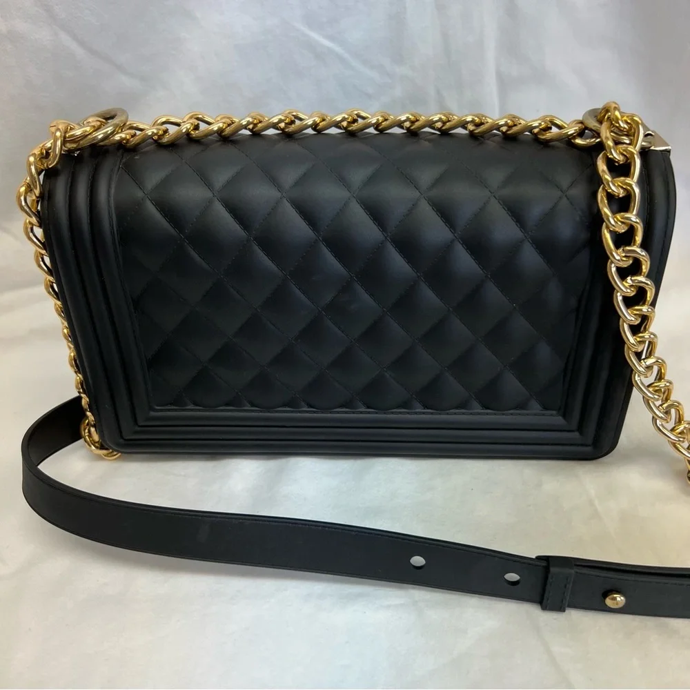 TOYBOY black quilted jelly crossbody bag with gold chain and accents. - Picture 9 of 12